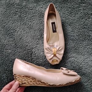 BALLY "Zaina" Genuine Leather Bowtie Wedges Heels Shoes Women's Size EU 36